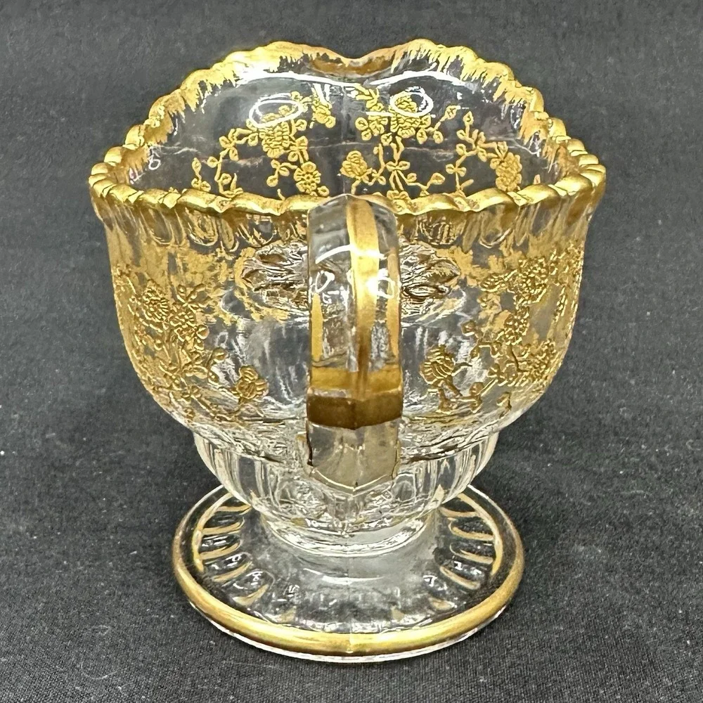 Cambridge 'Rose Point' Cream & Sugar Set With Gold Encrusted Decoration, Vintage